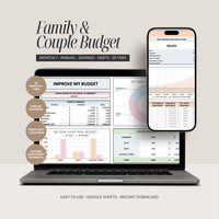 Family & Couple Budgeting Template Excel Spreadsheet Digital